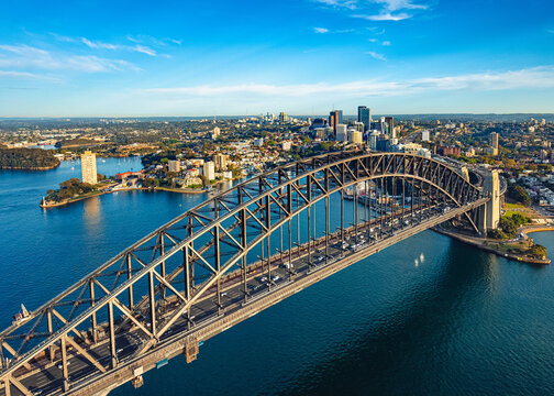 Looking north over the Sydney Harbour Bridge towards North Sydney and St Leonards