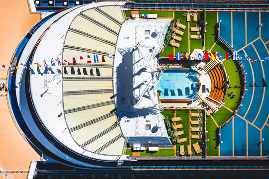 A overhead view of cruise ship at berth in Circular Quay