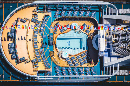 A overhead shot of the cruise ship at berth in Circular Quay