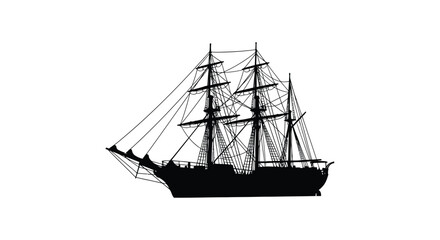 Sailing ship silhouette against a white background nautical vessel outline © Safia512