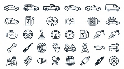 Automotive transportation icons set. Vector car maintenance and vehicle service symbols. © Designcity32