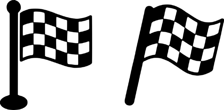 Black and white icons of checkered racing flags on poles and waving in the wind.