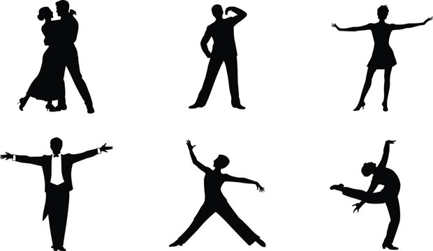 Dancer Silhouette Collection with Ballet Ballroom and Performance Poses Vector Set