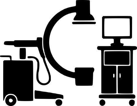 C-arm fluoroscopy machine and monitor used for real-time medical imaging in surgery