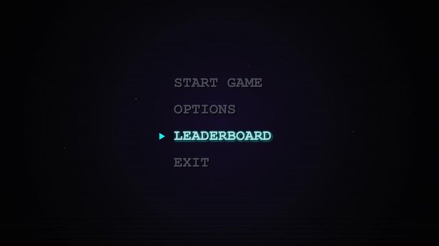 Retro Video Game Menu Screen with Options Highlighted.