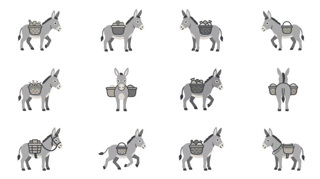 Grey donkey stickers carrying baskets for cargo transport