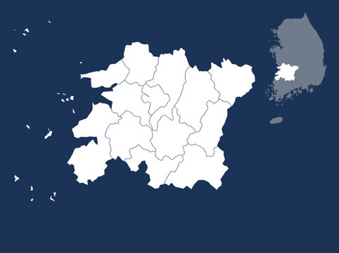 Jeollabuk-do Province Map with Administrative Districts Outline, South Korea