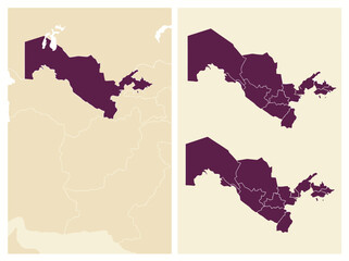 Fototapeta premium Uzbekistan Map Set with Administrative Regions and Geographic Context