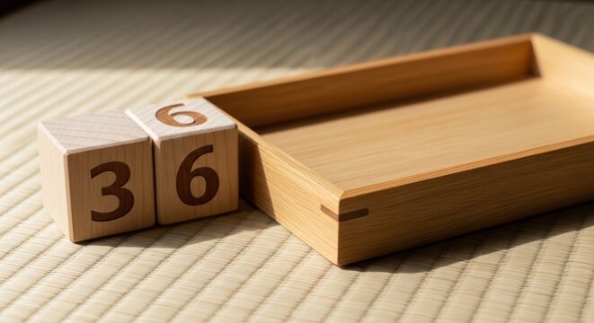 Wooden blocks with numbers thirty six on light surface.