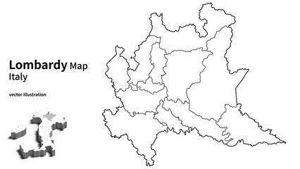Fototapeta premium Lombardy Region Map Italy with Province Boundaries, Minimal European Administrative Division Line Vector Illustration