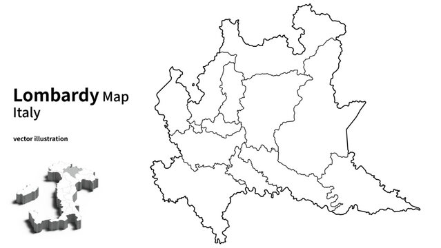 Lombardy Region Map Italy with Province Boundaries, Minimal European Administrative Division Line Vector Illustration