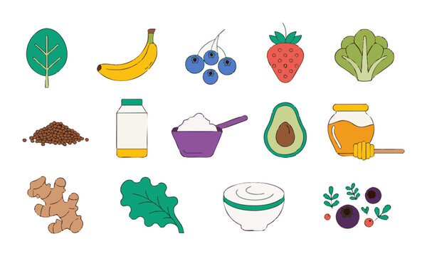 Organic Healthy Food Icon Set.