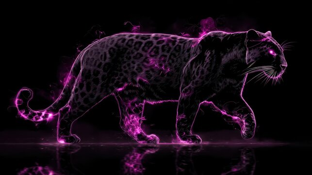 A Fierce Jaguar Manifestation Constructed From Pulsing Neon Energy