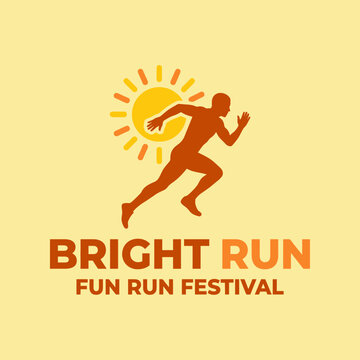 Bright Run Fun Run Festival Silhouette Mascot Logo Design