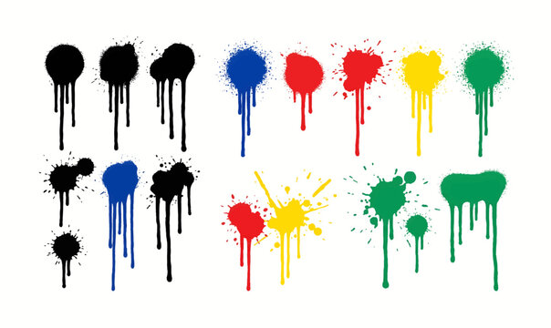 Collection of Colorful Paint Splatter Dripping Art Design.