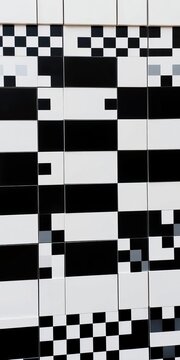 Alternating black and white squares creating a chequered design, timeless, white
