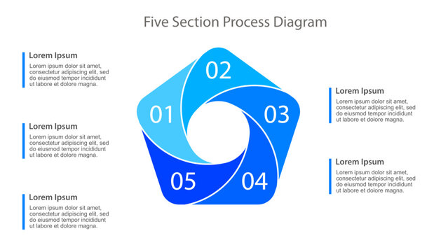 Blue Five Step Pentagonal Swirl Process Infographic