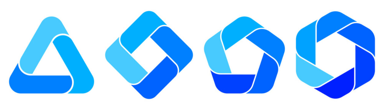 Blue Rounded Interwoven Polygon Cycle Diagram Collection