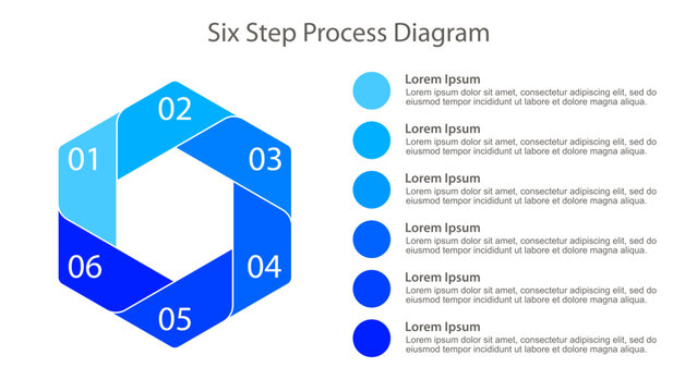 Blue Six Step Hexagonal Process Infographic Template
