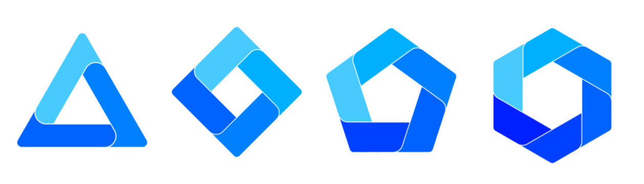 Blue Angular Interlocking Polygon Cycle Diagram Collection