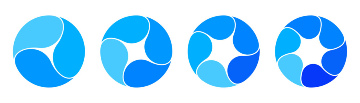 Blue Petal Cycle Diagram Set with Three to Six Sections