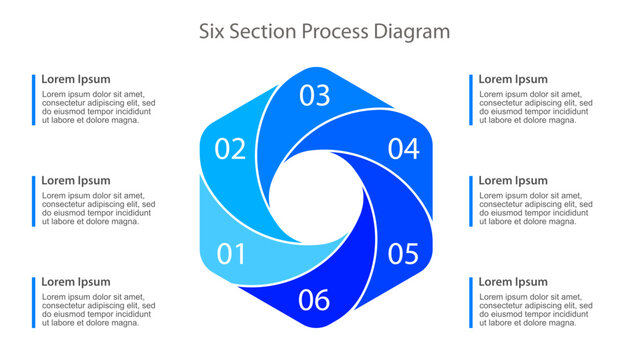 Blue Six Step Hexagonal Swirl Cycle Infographic