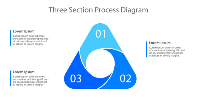 Blue Triangular Swirl Three Step Process Infographic