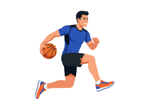 Athletic Man In Motion With Basketball Dynamic Action Illustration