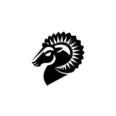 Obraz premium Stylized ram head profile with sun ray horns.