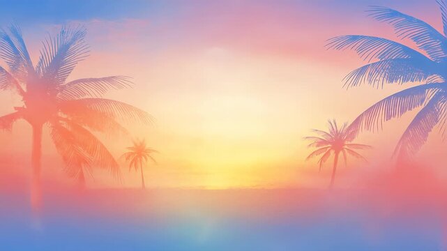 Tropical sunset with palm trees and vibrant gradient sky
