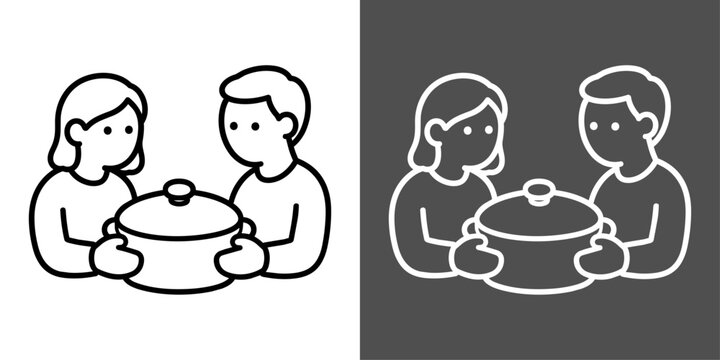 二人で鍋を持って調理をする地域支援アイコン