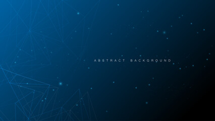 Abstract blue digital background with low poly geometric network lines and glowing nodes. © BA2N