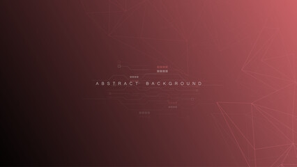 Abstract dark red technology background with geometric polygon lines and central circuit nodes. © BA2N