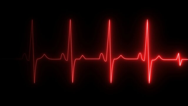 Bright glowing red heart rate monitor line showing a pulse signal on a black background