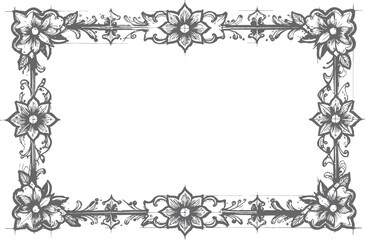 Obraz premium Vintage floral frame border with intricate hand drawn flower and leaf design on white background