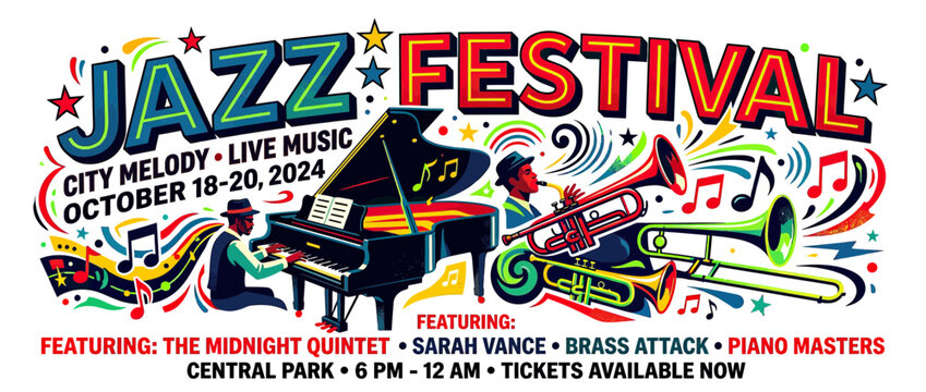 Live Music Festival Poster with Jazz Instruments and Performers