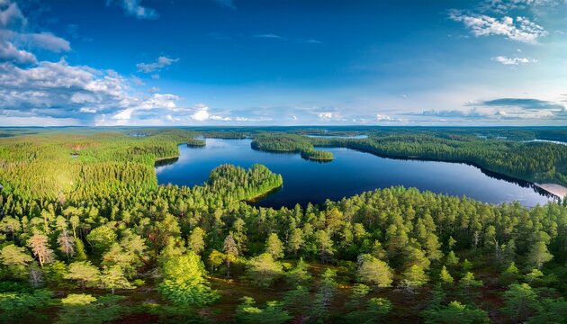taiga forest and lakes in the saimaa region in finland