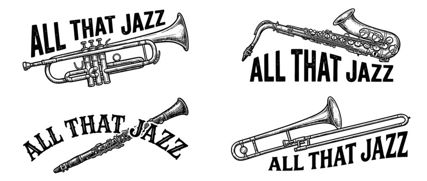 Vintage Brass Wind Instruments with Text Elements
