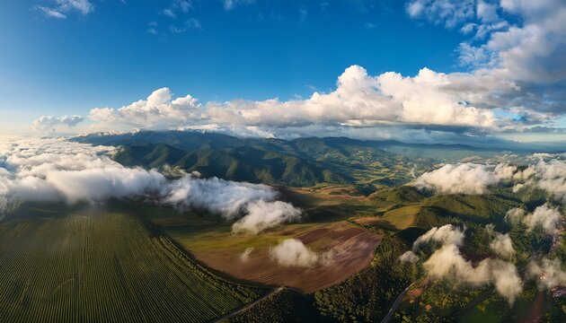 aerial view of clouds and landscape