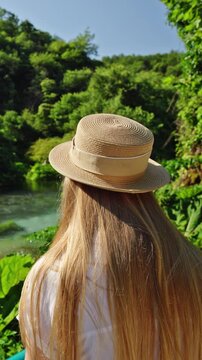 Woman Visiting Blue Eye Spring in Albania