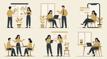 Fototapeta premium Business people collaborating, presenting, and working in diverse settings