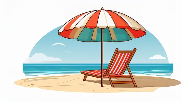 simple beach landscape on white background a beach umbrella and a deck chair on the sand flat vector