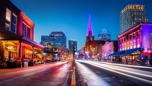 neon nightscape vibrant broadway street in nashville tennessee