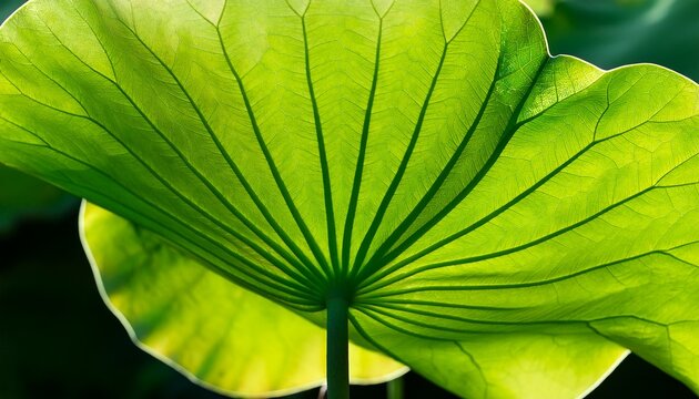 green lotus leaves with translucent textures and vein patterns closeup image aquatic plants nature macro waterlily organic close up photography botanical harmony concept photo