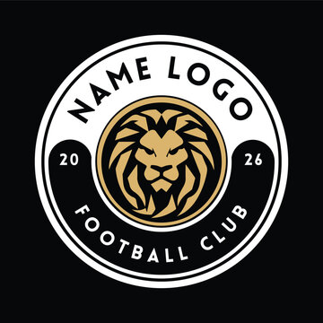 Football club logo template with lion head, circular badge, and modern sports emblem.