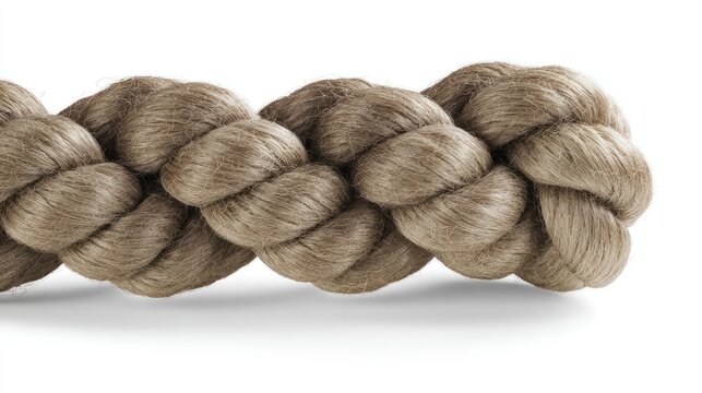 Close up of braided rope with detailed texture on white background