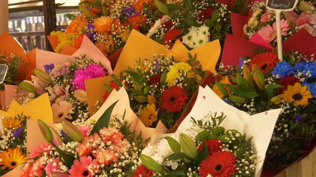 Bright colorful flowers at French Riviera market