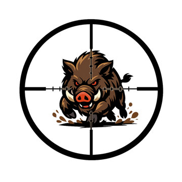 wild boar in rifle scope crosshair sight charging vector