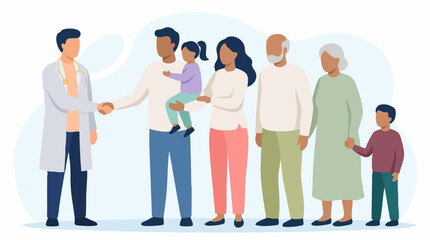 Obraz premium Doctor greeting multi-generational family during medical consultation