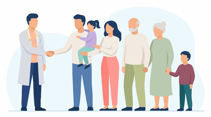 Fototapeta premium Doctor consulting multi-generational family, healthcare and medical support
